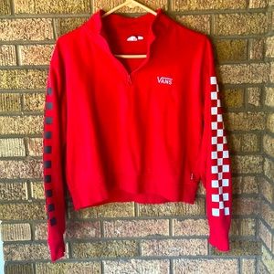 Vintage Vans classic red and checkered pullover sweatshirt with half zip